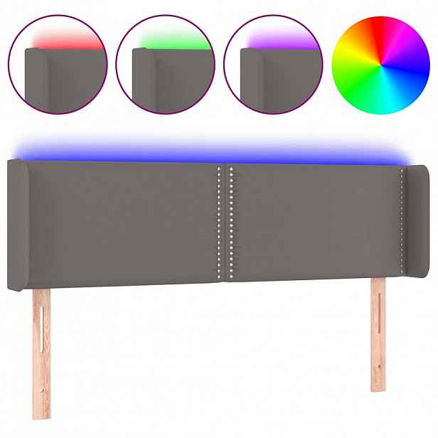 vidaXL Čelo postele s LED šedé 147 x 16 x 78/88 cm umělá kůže