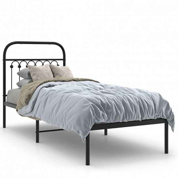 vidaXL Kovový rám postele s čelem černý 75 x 190 cm