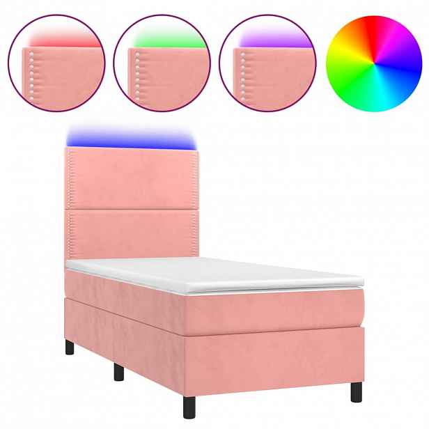 vidaXL Box spring postel s matrací a LED růžová 90x190 cm samet