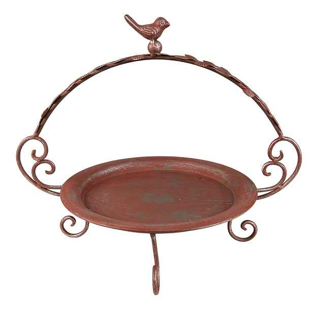 Červeno-zelený kovový etažér s ptáčkem - 35*27*30 cm Clayre & Eef
