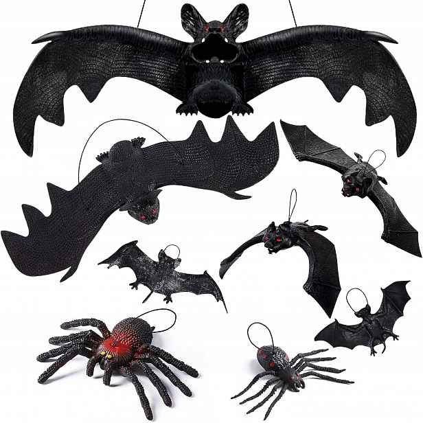 Dekorace na Halloween, 8 kusů, netopýři, pavouci, vnitřní i venkovní