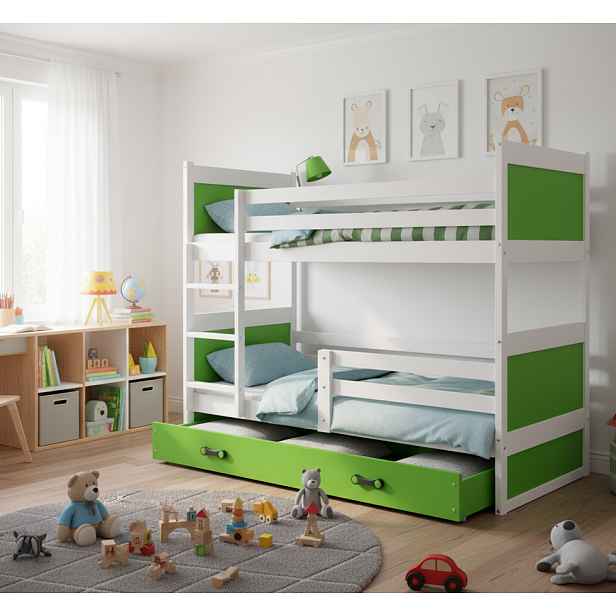 BMS Dětská patrová postel RICO 3 s úložným prostorem | 160x80 cm | bílá/zelená Barva: Zelená
