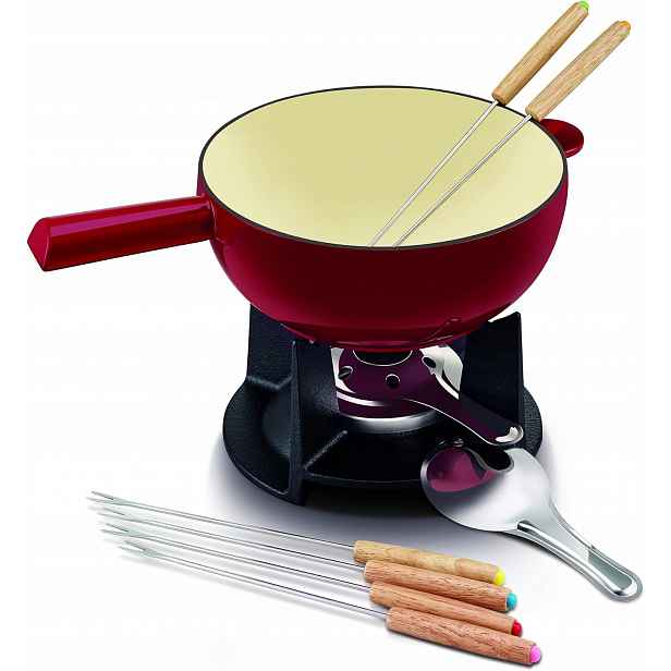 Hrnec Na Fondue Litinový Beka 2L 6 Osob Hořák Červený