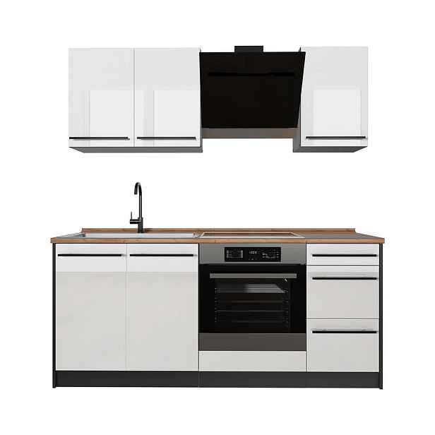Vicco JEDNOTKOVÁ KUCHYNĚ R-Line, Bílá vysoký lesk/Antracit, 180 cm pracovná doska Dub Goldkraft