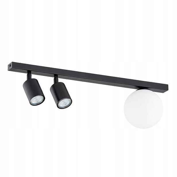 Stropní svítidlo černá 2 reflektory skleněná bílá kulová lišta 60 cm Emibig
