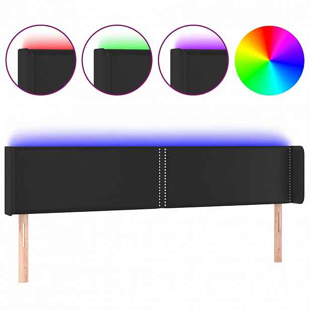vidaXL Čelo postele s LED černé 203 x 16 x 78/88 cm umělá kůže