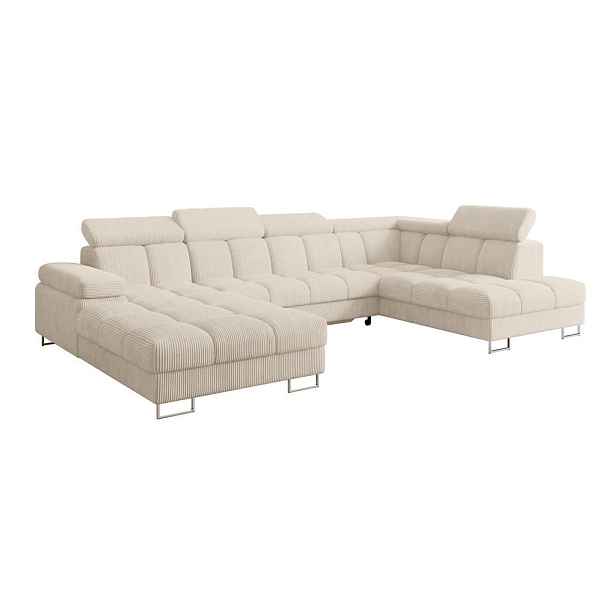 ALTDECOR SEDACÍ SOUPRAVA s funkcí spaní a úložným prostorem, otoman vpravo COMA U 345x203x79 béžová manšestr