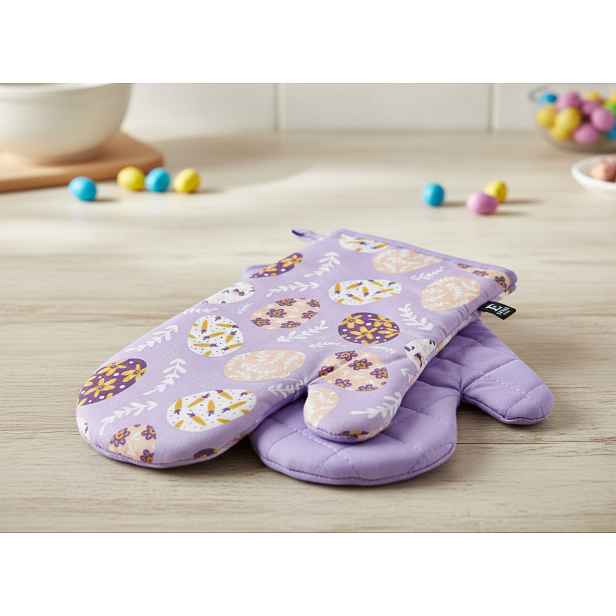 Kuchyňské bavlněné rukavice - chňapky FESTIVE EGGS fialová 100% bavlna 19x30 cm
