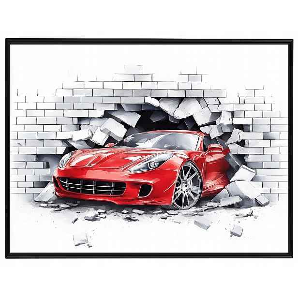 Plakát Rámeček Hliník Červený Automobil Ferrari Mur 3D 80x60