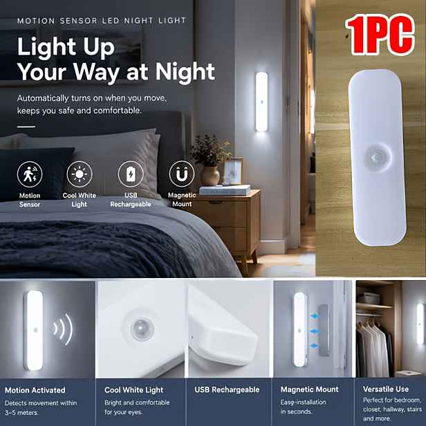 TEMU LED noční světlo s pohybovým senzorem PIR a automatickým zapínáním/vypínáním, nástěnné - barevně stmívatelná lampa vhodná do ložnice, chodby, na