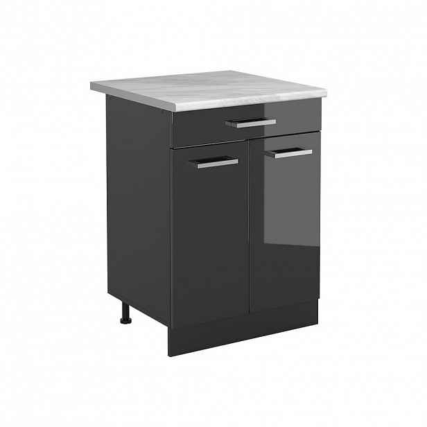 Vicco SPODNÍ SKŘÍŇKA KUCHYŇSKÉ LINKY R-Line, Antracitový vysoký lesk/Antracit, 60 cm se zásuvkou pracovná doska Mramor