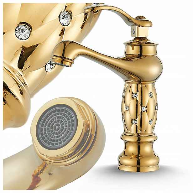 Zlatá umyvadlová baterie do koupelny s vysokým Baterie z mosazi Premium Glamour