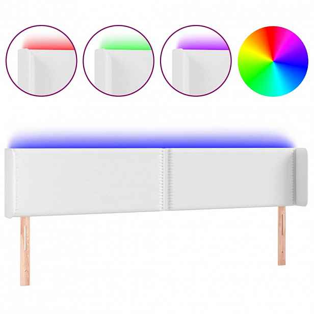vidaXL Čelo postele s LED bílé 203 x 16 x 78/88 cm umělá kůže