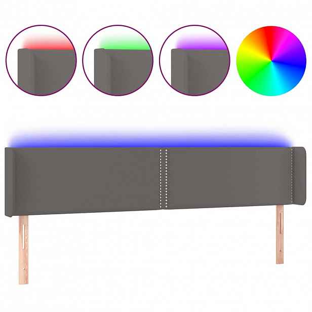 vidaXL Čelo postele s LED šedé 203 x 16 x 78/88 cm umělá kůže
