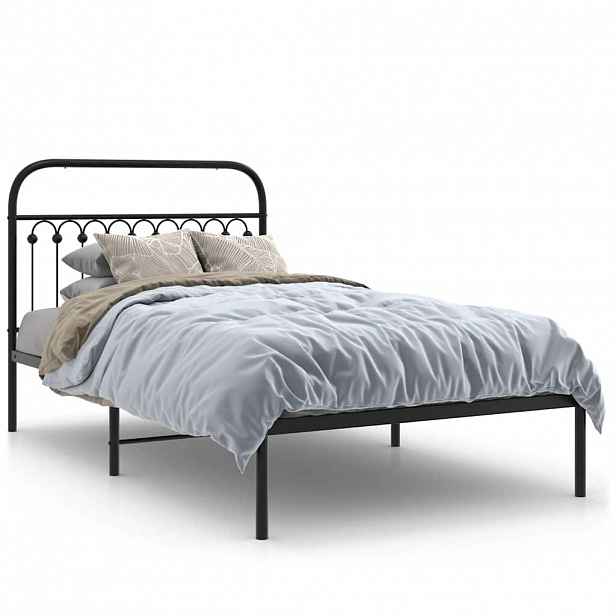 vidaXL Kovový rám postele s čelem černý 107 x 203 cm