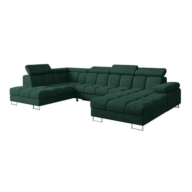 ALTDECOR SEDACÍ SOUPRAVA s funkcí spaní a úložným prostorem, otoman vlevo COMA U 345x203x79 zelená velur