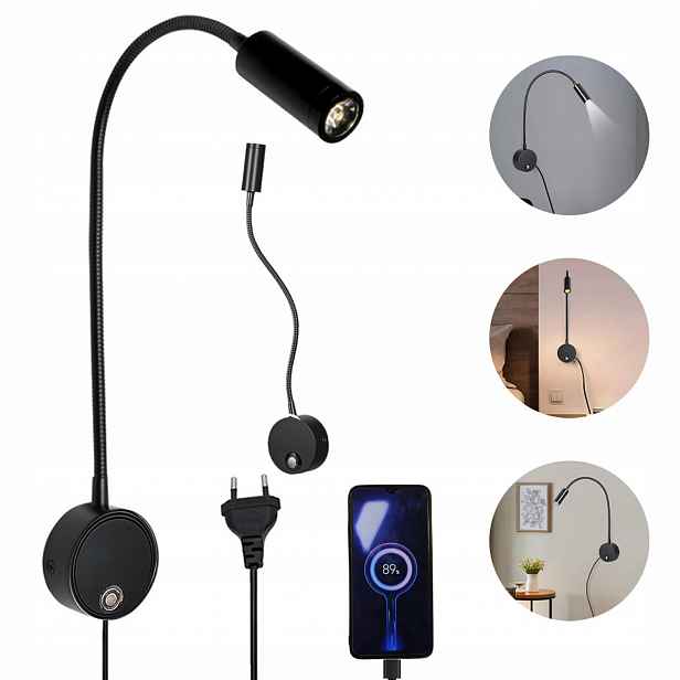 Led Nástěnné Svítidlo Na Čtení S Regulací Dotyku Do Ložnice, Nástěnná Noční Lampa