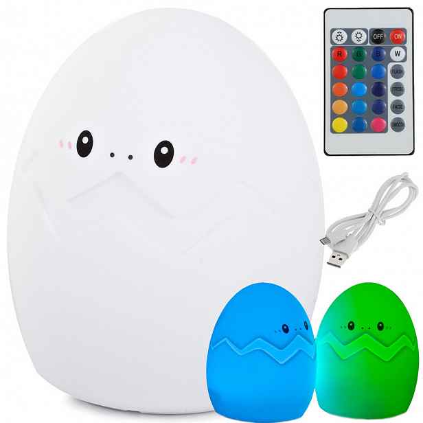 Silikonová LED dětská noční lampička EGG 12,5 cm bílá