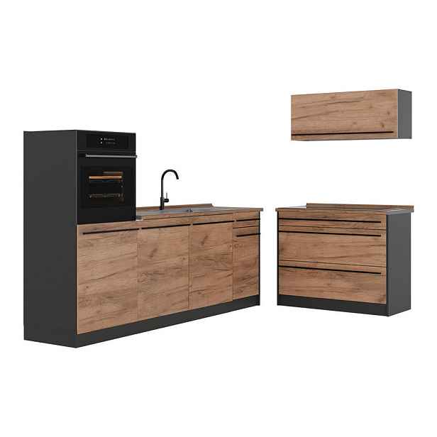 Vicco KUCHYŇSKÝ KOUT R-Line, Zlatý mocný dub/Antracit, 220 cm pracovná doska Dub Goldkraft