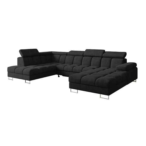 ALTDECOR SEDACÍ SOUPRAVA s funkcí spaní a úložným prostorem, otoman vlevo COMA U 345x203x79 černá velur
