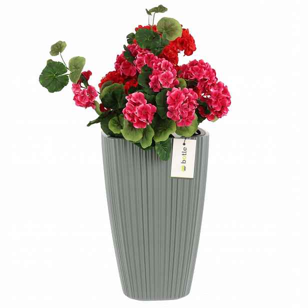 Květináč s vysokou vložkou čtvercový H 60 cm šedý, drážkovaný, stylový
