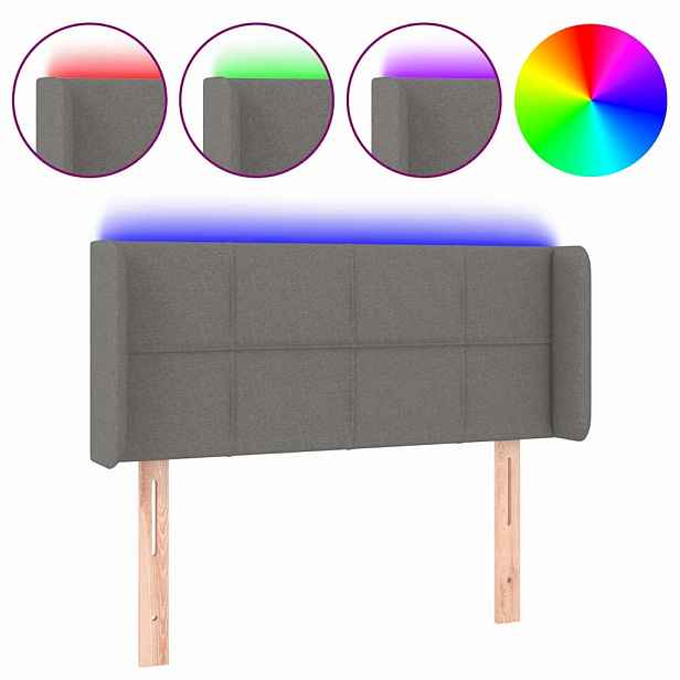 vidaXL Čelo postele s LED tmavě šedé 83 x 16 x 78/88 cm textil