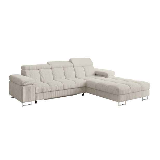 ALTDECOR ROHOVÁ SEDAČKA s funkcí spaní, otoman vpravo COMA L 271x203x79 krémová manšestr