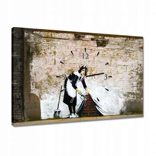 Hodiny 60x40 Banksy Pokojská Grafiti