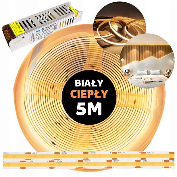 Pásek Led Cob kontinuální neonová linka s napájecím zdrojem bílý teplý 12V 5M