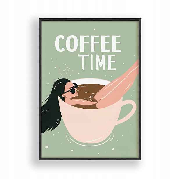 Obraz Coffee Time Čas na kávu Plakát Rámeček Dřevěný Černý 30x42 cm
