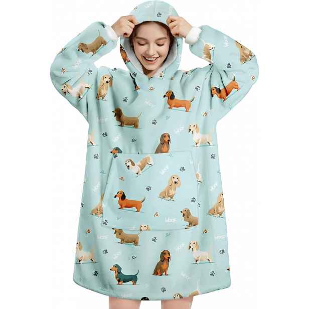 Oversize Deka S Kapucí Sherpa – Jezevčík Modrý