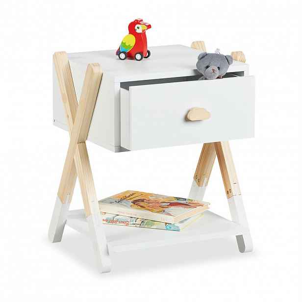 Relaxdays STOLEK Bílá přírodní se zásuvkou 42 cm