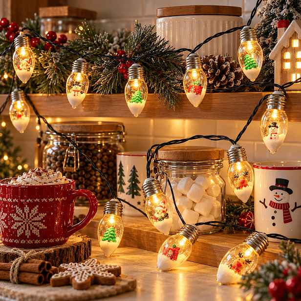 TEMU 1 Sada 20LED/10LED Vánoční Želé Míč Lampa Pohárová Světelná Řetěz, 8 Režimů Světla Nastavitelné, Kreativní Sněhová Scéna Školní Světelný Řetěz,