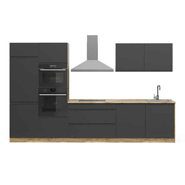 Vicco KUCHYŇSKÝ KOUT R-Line, Antracit/Zlatý mocný dub, 340 cm pracovní deska Bílá