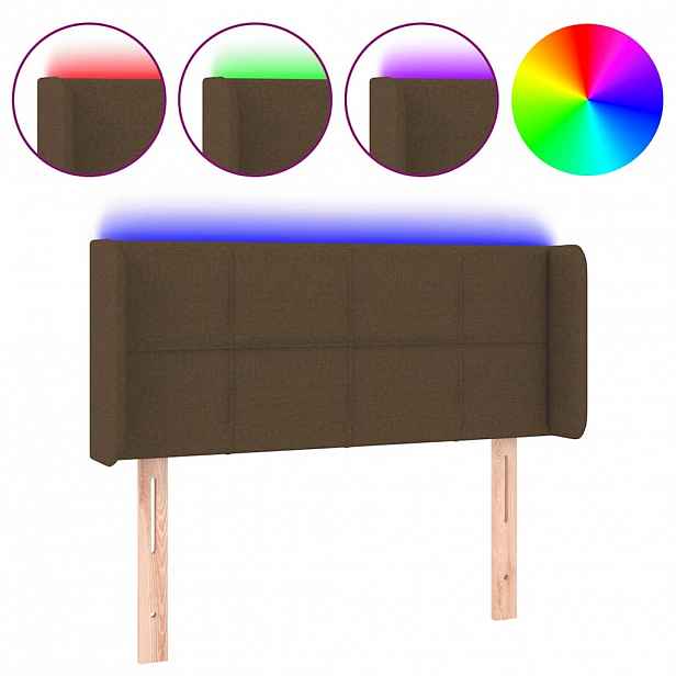 vidaXL Čelo postele s LED tmavě hnědé 83 x 16 x 78/88 cm textil