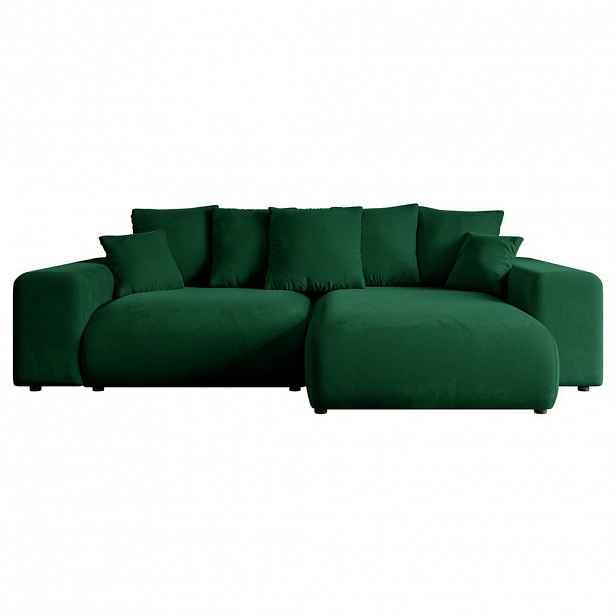 ALTDECOR ROHOVÁ SEDACÍ SOUPRAVA s otomanem vpravo ESKAR-L 266x176x72 tmavě zelený manšestr
