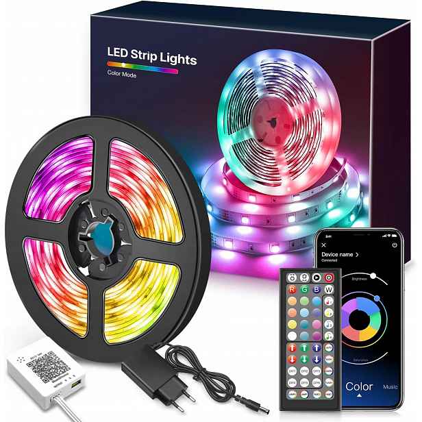 Mexllex Led pásek 15 m Bluetooth Led, Rgb, s dálkovým ovládáním a aplikací