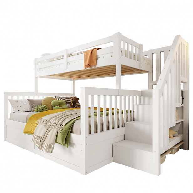 CHICFURN PATROVÁ POSTEL 90/200 cm & 140/200 cm v bílé a přírodní barvě s úložným prostorem