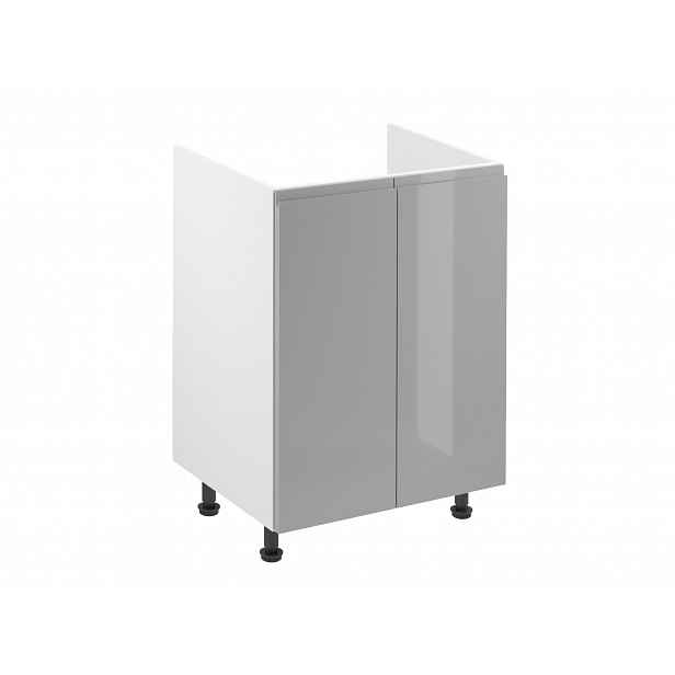 Dvoudveřová dřezová skříňka ARBOR - šířka 60 cm, lesklá šedá / bílá