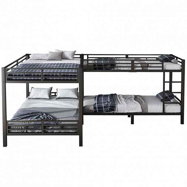 OKWISH PATROVÁ postel 90/200 cm a 140/200 cm, černá, vyrobená ze železa s pevným lamelovým roštem