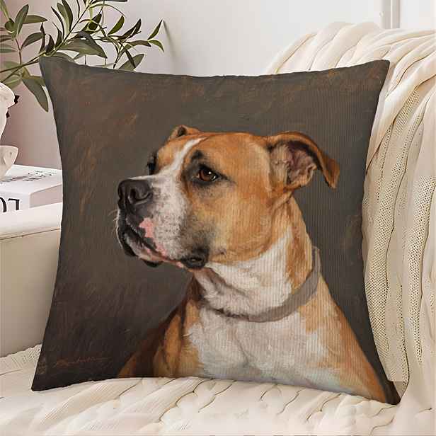 TEMU 1 ks, Krátký plyšový polštářový povlak s jednostranným potiskem, 18x18 palců, Staffordshire Bull Terrier Rodič - Staffordshire Bu, Vhodný pro