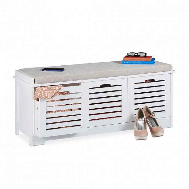 Relaxdays LAVICE Bílá s úložným prostorem 3 koše 105 cm