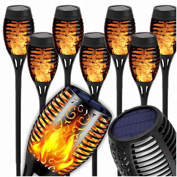 Solární Lampa Led pochodeň s efektem plamene, ohně, zapichovací lucerna 8ks 51cm