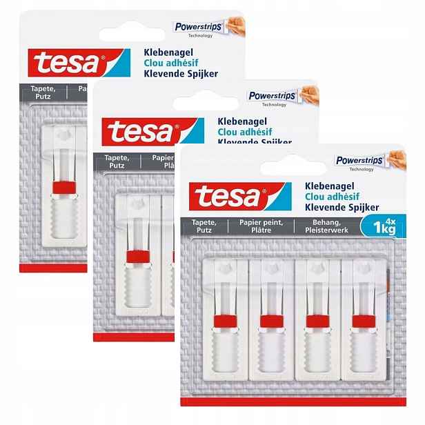 Tesa Hřebík věšák háček samolepicí na 1 kg obrazů tapeta omítka 4ks x3