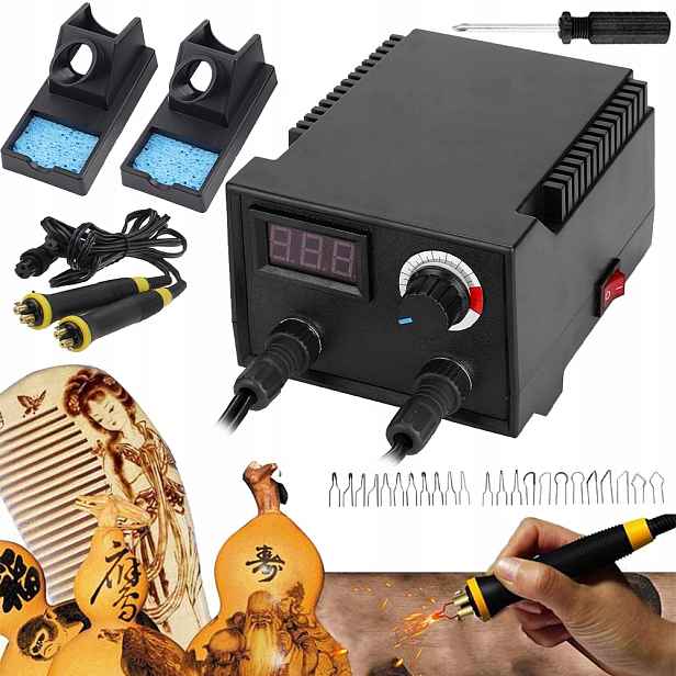 Vypalovačka 100W 0-750°C Se 2 Pery 23 Hrotů Pyrografie Dřevo Kůže