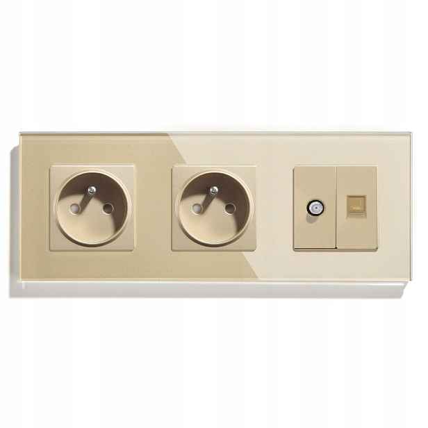 Elektrická Skleněná Zásuvka Trojitá Sat/internet CAT5e 229 mm Kontakt 16A