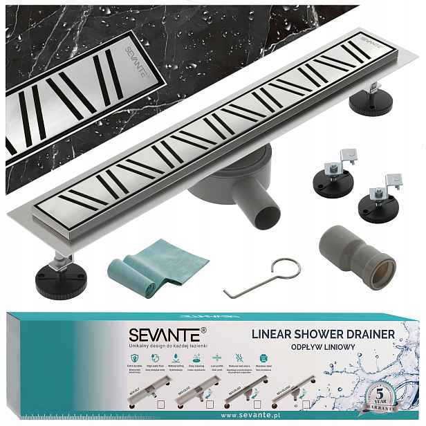 Lineární odtok s maskovacím krytem 70 cm Flat inox nerezová ocel, otočný sifon