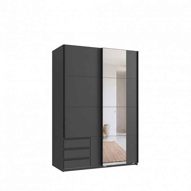 luma-home SKŘÍŇ S VZDUŠNÝMI DVEŘMI, 2dveřová, 135 × 65 × 198 cm (Š×H×V), grafitová, zásuvky a zrcadlo / 22679