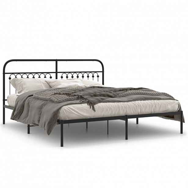 vidaXL Kovový rám postele s čelem černý 183 x 213 cm