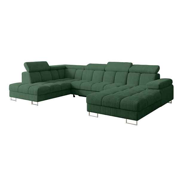 ALTDECOR SEDACÍ SOUPRAVA s funkcí spaní a úložným prostorem, otoman vlevo COMA U 345x203x79 zelená manšestr